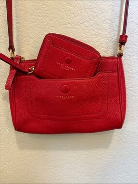 Marc Jacobs Red Leather Crossbody Bag with Card Case